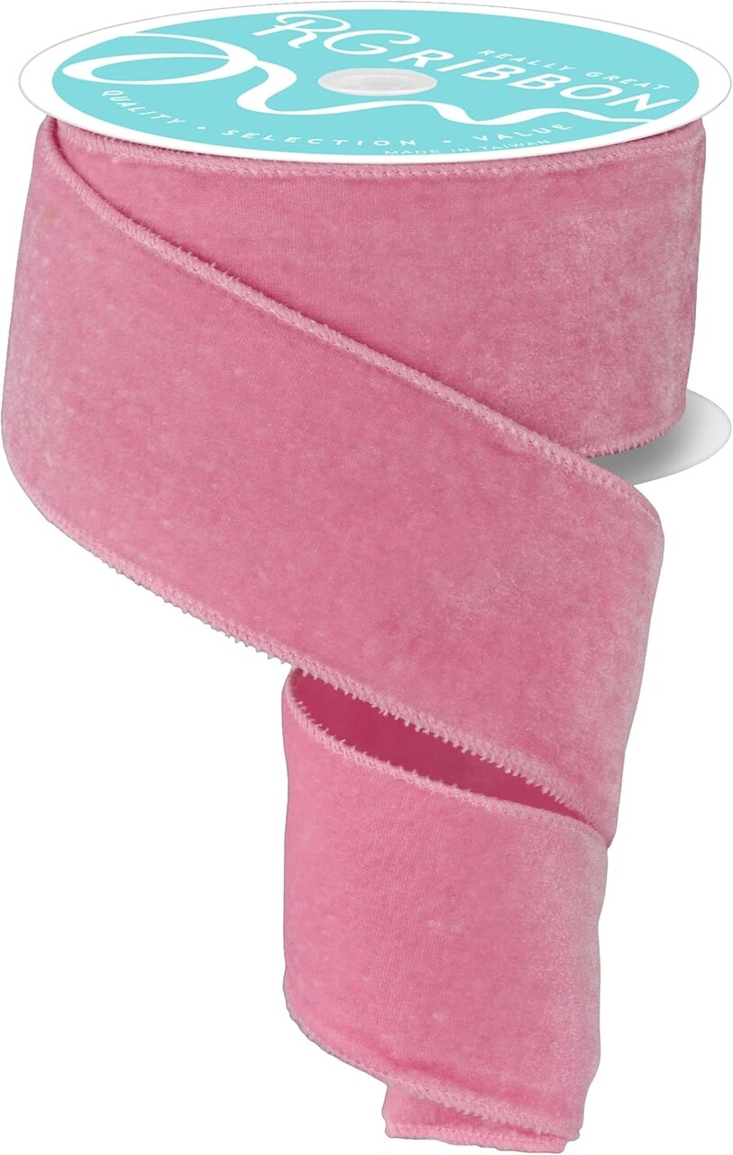 RG Ribbon: Light Pink Deluxe Velvet and Satin Wired Ribbon for Bows, Wreaths, Crafts, and Decorations